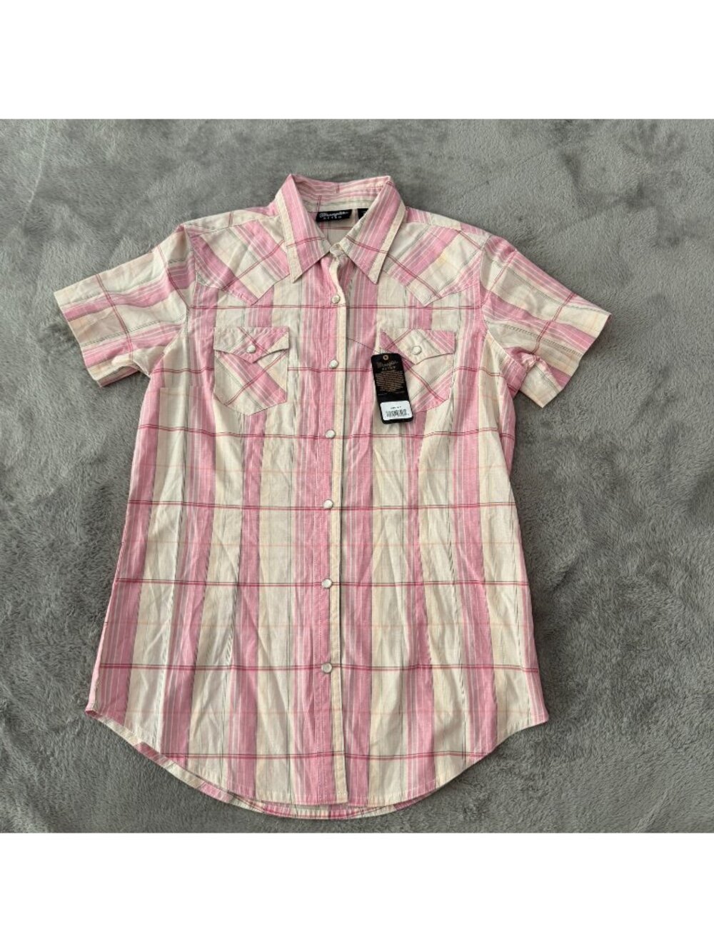 Wrangler Retro Pink Plaid Button Up Shirt Womens SMALL Short Sleeve